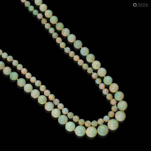 Two White Opal Bead Necklaces