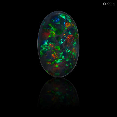 Midnight Black Opal with Red and Green Pattern--