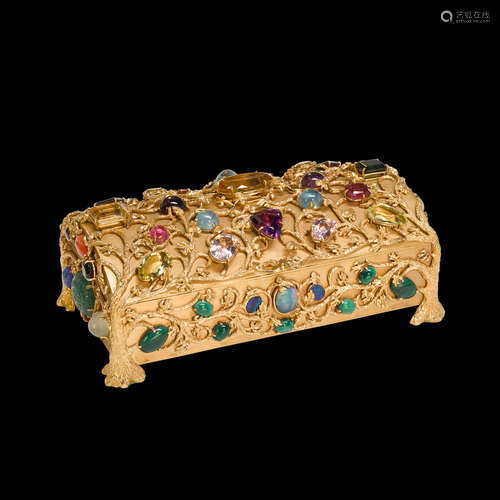 Gold Jewelry Box Decorated with Gemstones