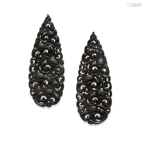 Pair of Black Jade Carved Plaques