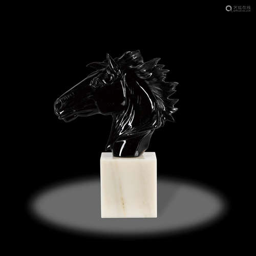 Black Obsidian Horse with Stand