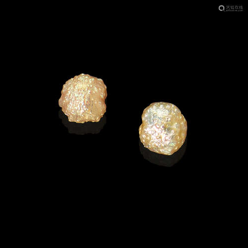 Pair of Rare American Natural Gold Pearls--