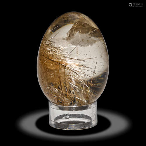 Rock Crystal Quartz Egg-form Carving with Rutile Inclusions