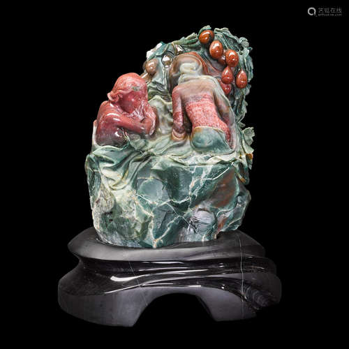 Colorful Jasper Carving of Two Female Figures