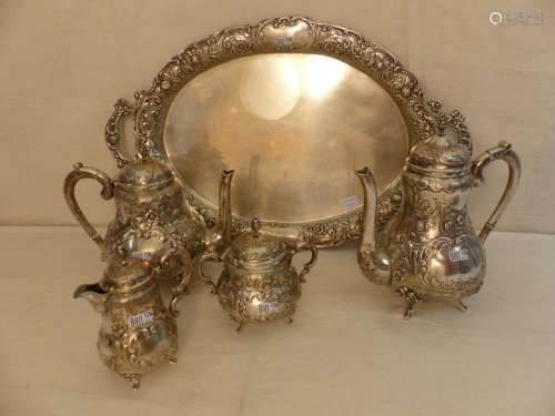 A 5 pieces coffee set in silver 835/1000th. Total …