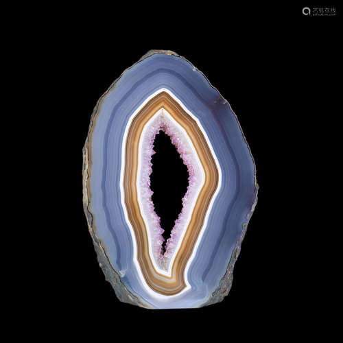 Agate Geode Cross-section with Amethyst Lined Cavity