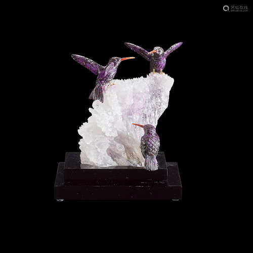 Three Sugilite Hummingbirds on an 