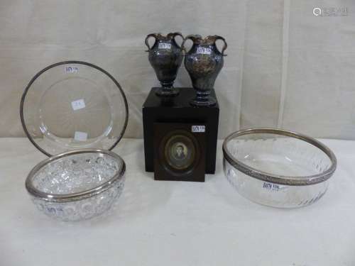 Pair of silver vases, one goblet, two crystal and …