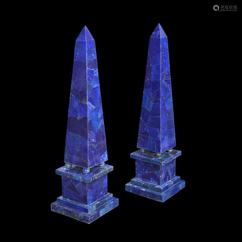 Pair of Statuesque Lapis Lazuli Obelisks