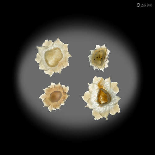 Four Quartz var. Agate Carved Flowers