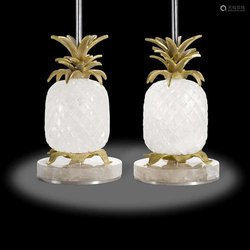 Pair of Quartz Lamps with Pineapple Bases by Peter Muller