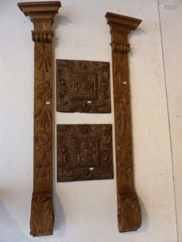 Pair of carved (vertical) oak panelling elements. …