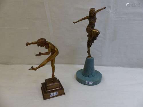 Two Art Deco gilt bronze sculptures. One is signed…