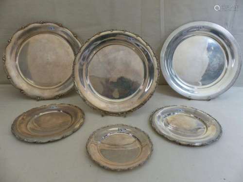 Set of 6 trays, large and small, in Egyptian silve…