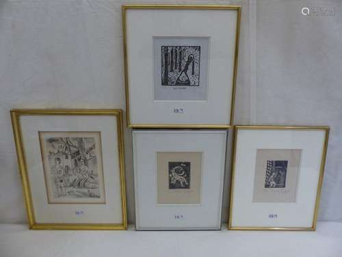 4 wood engravings \