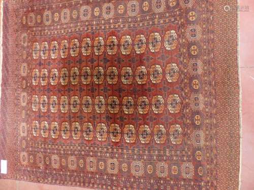 A Bukhara woollen rug. Size: 250 x 206 cm.