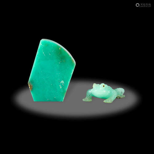 Chrysoprase Specimen and a Carved Chrysoprase Frog