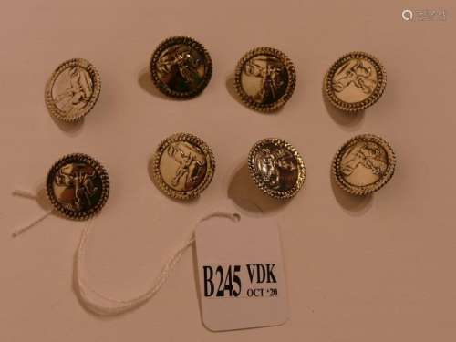 Set of 8 silver buttons decorated with \