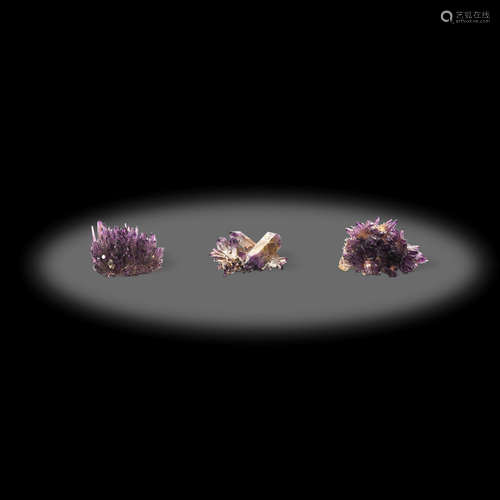 Three Russian Synthetic Quartz var. Amethyst Clusters