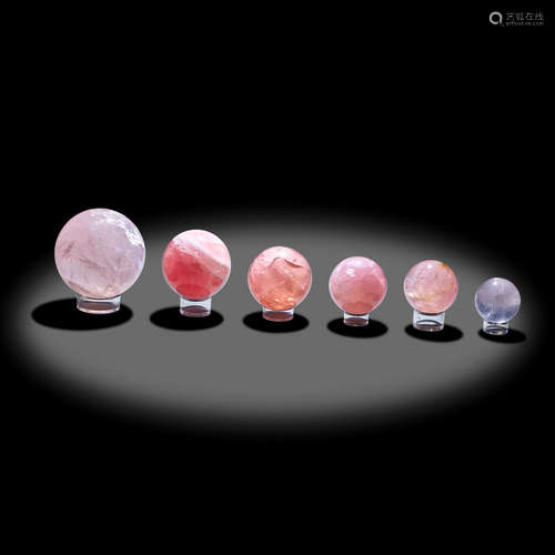 Six Rose Quartz Spheres Including Three with Asterism