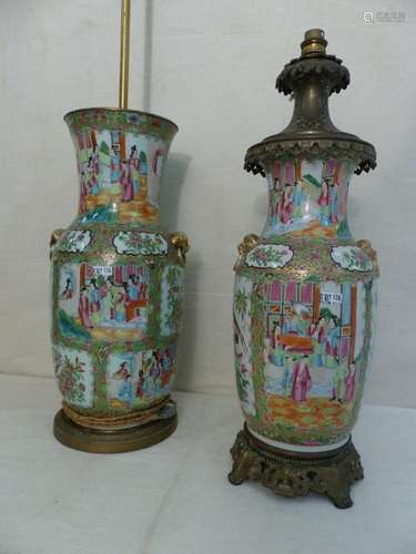 2 Canton porcelain vases, mounted as lamps. Chines…