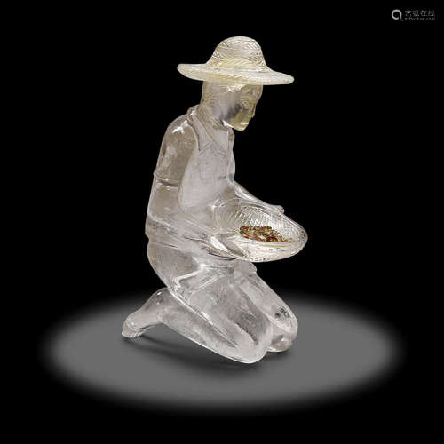 Rock Crystal Quartz Carving of a Gem Miner