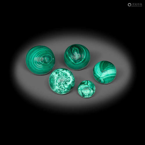 Five Graduated Malachite Spheres