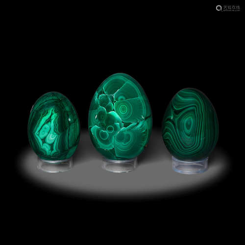 Three Malachite Egg-form Carvings