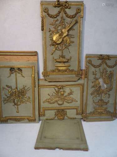 Set of 5 Louis XVI paneled panels in gilded wood w…