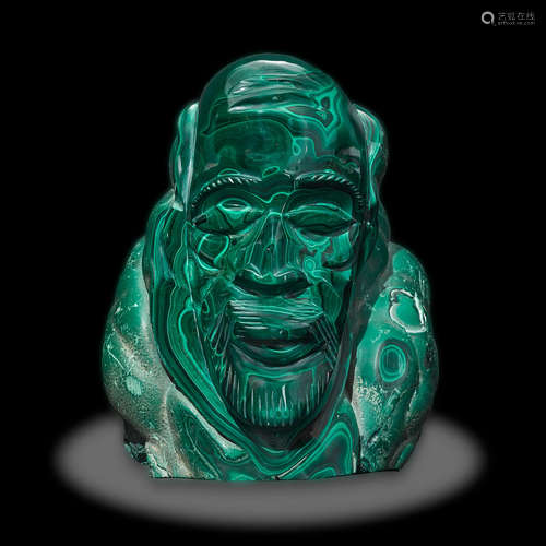 Malachite Carving of a Bust of a Man