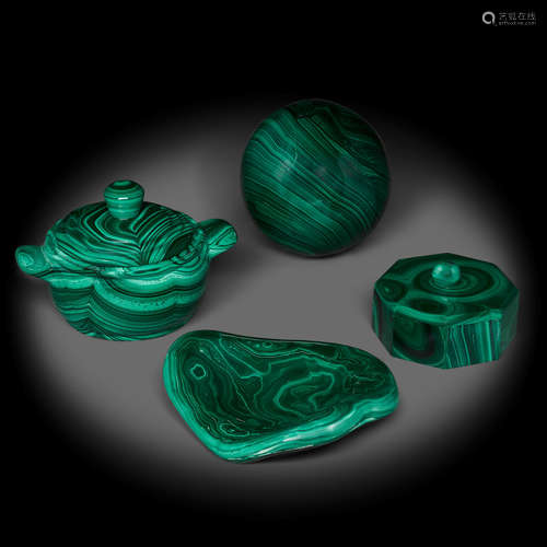 Four Polished Malachite Objects