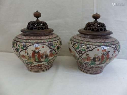 Pair of panelled vases in cracked Nanking earthenw…