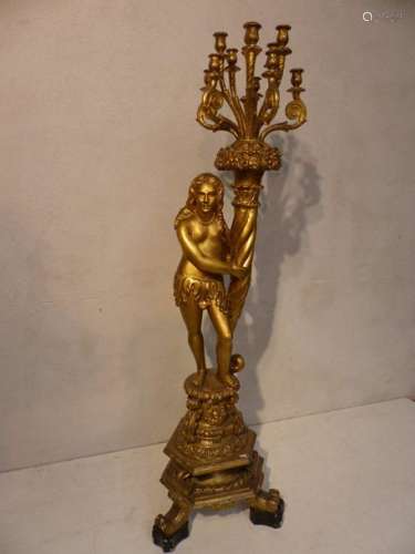 Large tripod torch in carved, stuccoed and gilded …