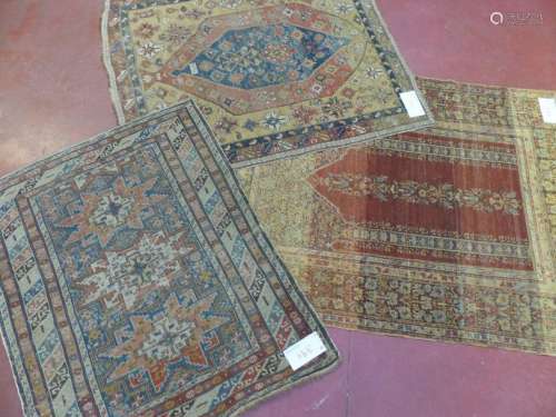 3 antique Shirvan wool rugs. (wear and tear)