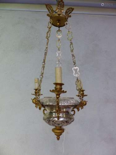Church lamp in gilt bronze and silver (?).