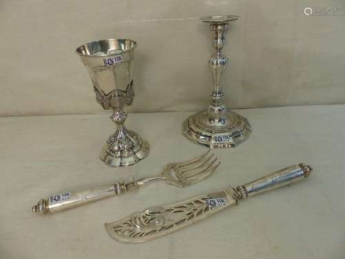 Lot including a candlestick dated 1764, a ciborium…