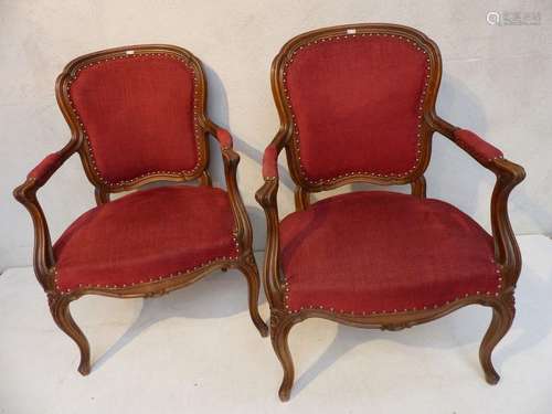 A pair of Louis XV style convertibles, red velvet …