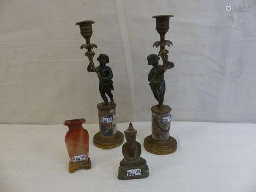 Set of 4 objects including a pair of candelabra wi…