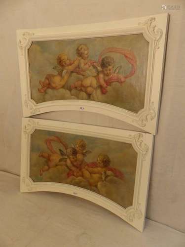 Paintings: pair of parts of an overmantel represen…