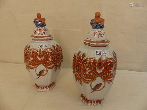 Pair of vases in Asian taste in polychrome Delft e…