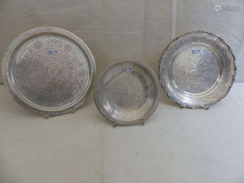 Suite of three Egyptian silver trays with engraved…