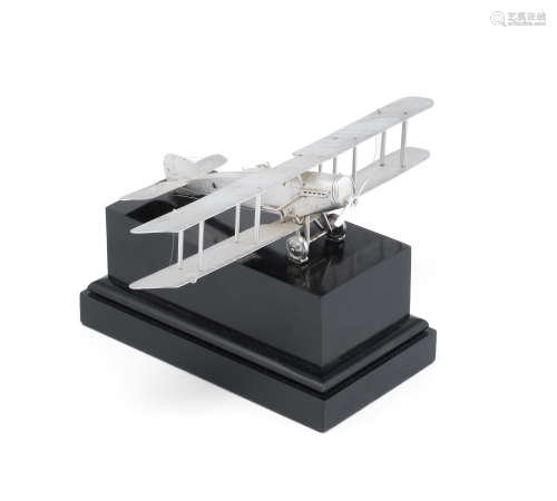 A silver model of a First World War fighter plane by Goldsmiths & Silversmiths Co, London 1926