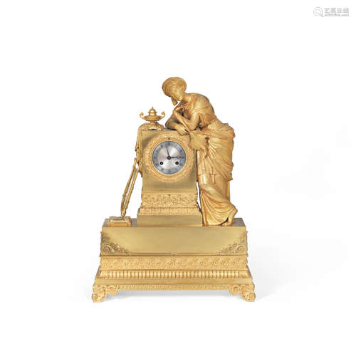 A Charles X gilt bronze figural mantel clock in the Orientalist taste, the movement stamped 'Derniere, Paris,'