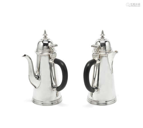 A pair of Scottish silver café au lait pots R & W Sorley, Glasgow 1937