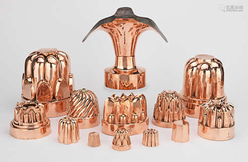 A good collection of 19th century copper jelly, confectionery and ice cream moulds