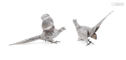 A pair of silver pheasants Neresheimer, import marks for Berthold Muller, Chester 1909 / 1910 (2)