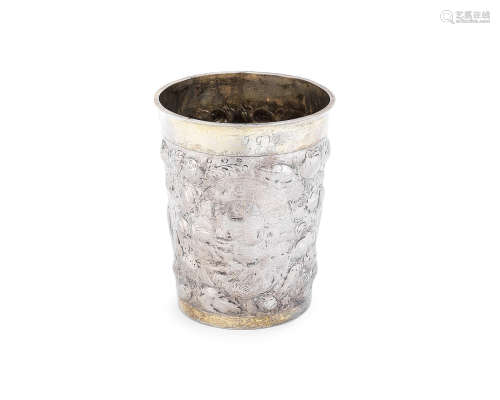 A 17th century silver beaker with assay scrape and unidentified marks, probably German