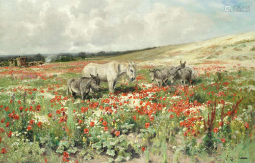 Arthur William Redgate (British, 1860-1906) Donkeys in a poppy field