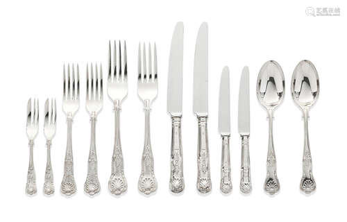 A silver King's pattern table service of flatware predominantly by Strickett & Loder, London 1983