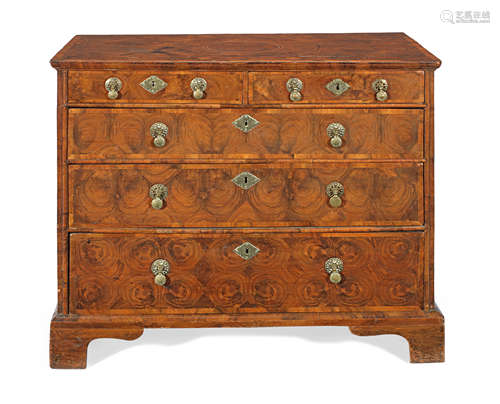 A William and Mary olivewood, oyster veneered, walnut and crossbanded chest